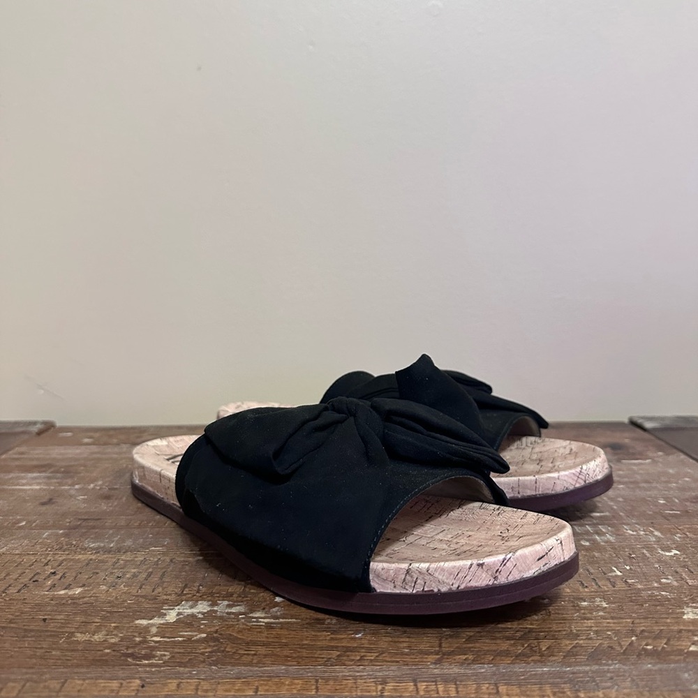 Sam & Libby Black Bow Slide Sandals Womens Size 10